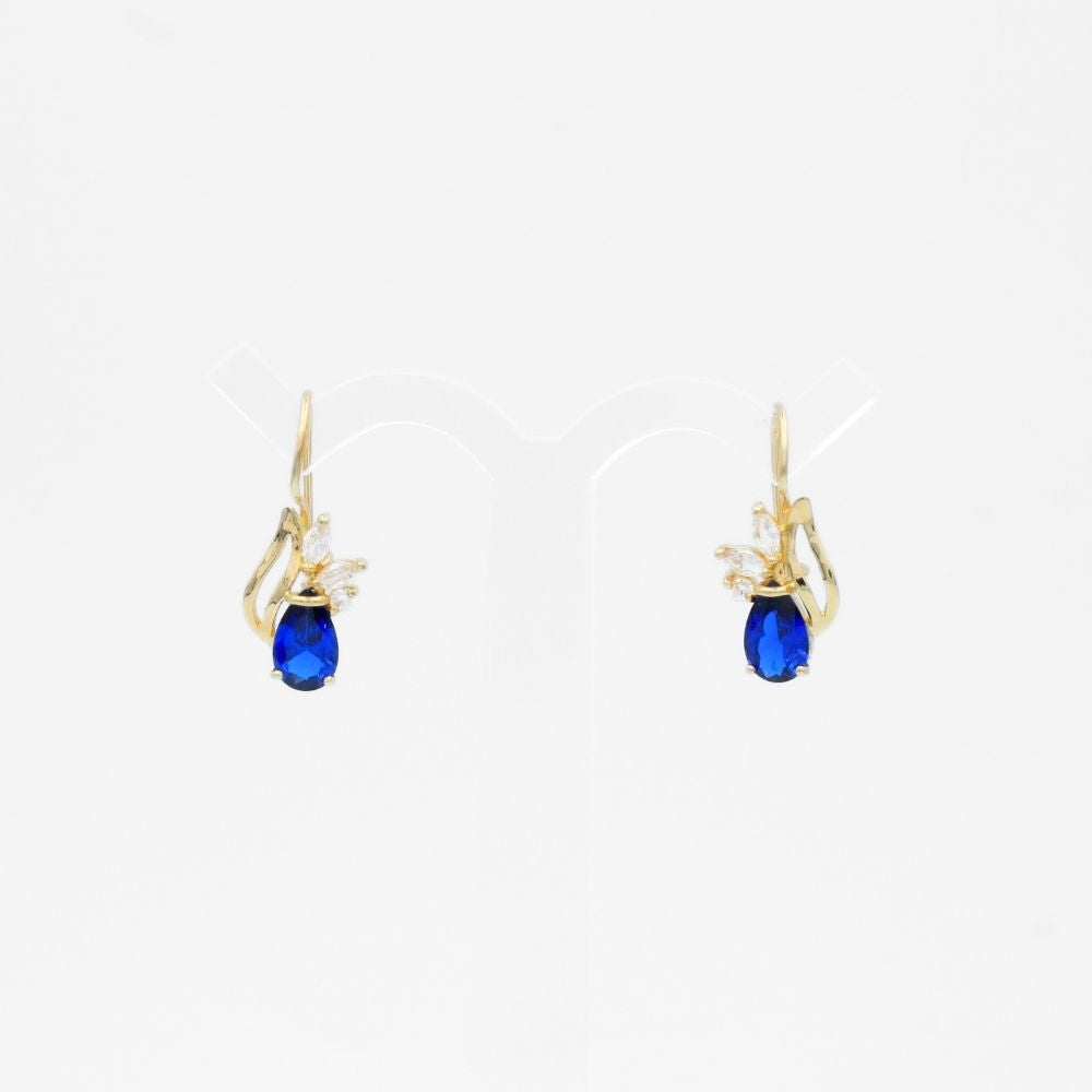Arete con Broche Arillo de Oro 14k Diseño Elegante con Calado Especial y Zirconia Color Azul Marino mod. 9769