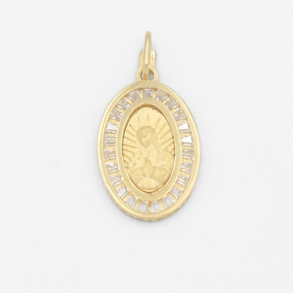 Medalla de Oro 14k de la Virgen Guadalupe con Zirconias Baguette mod. 9540