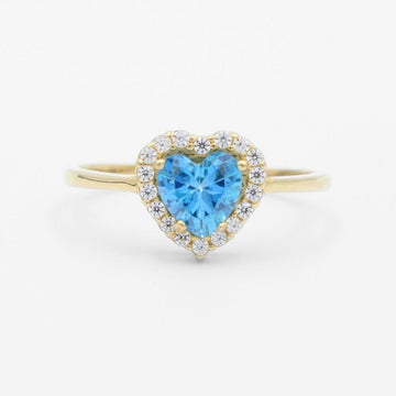 Anillo de Oro 14k Corazón Azul con Zirconias Brillantes mod. 9606