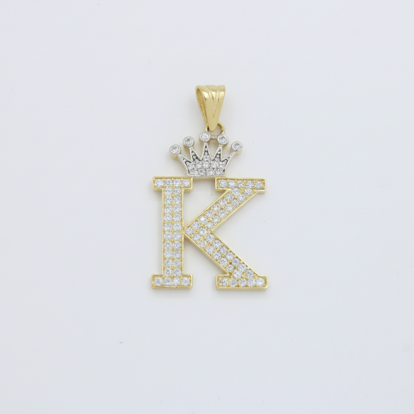Dije de Oro 14k con Diseño de Inicial K Incrustada con Zirconias mod. 10106