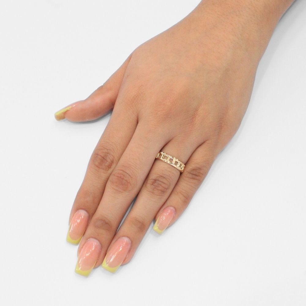 Anillo de Oro 14k de Enlace T en Diseño Brillante y Fino mod. 9758