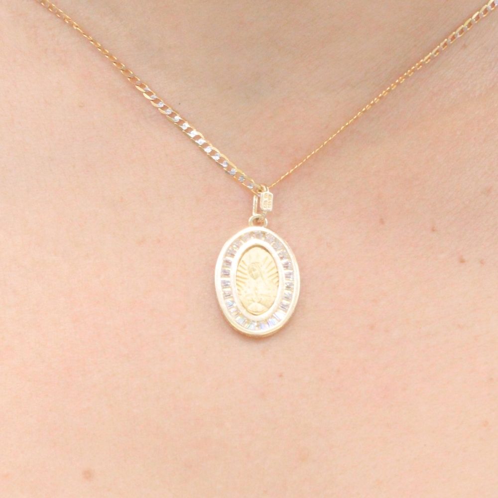 Medalla de Oro 14k de la Virgen Guadalupe con Zirconias Baguette mod. 9540