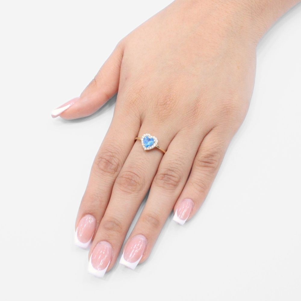 Anillo de Oro 14k Corazón Azul con Zirconias Brillantes mod. 9606