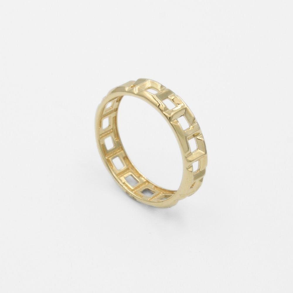 Anillo de Oro 14k de Enlace T en Diseño Brillante y Fino mod. 9758