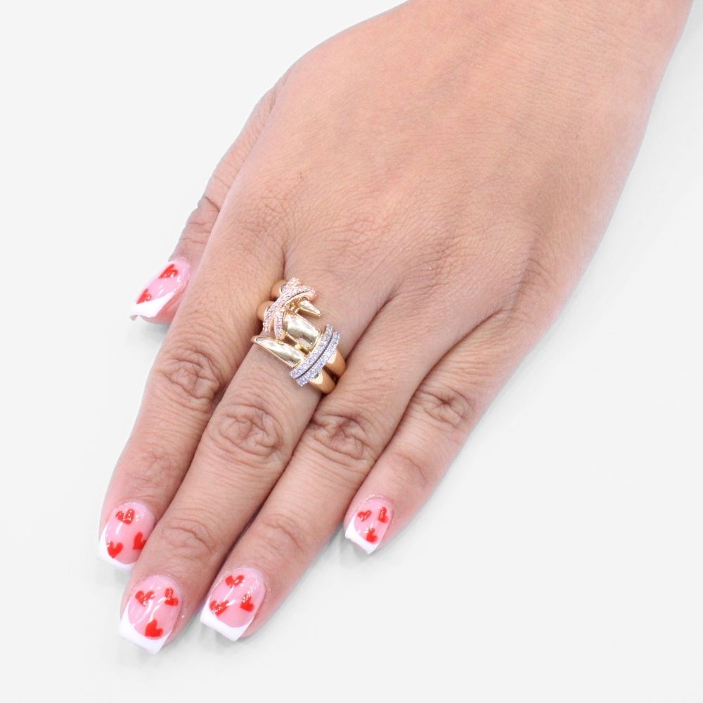 Anillo de Oro 14k Estilo Chunky de Diseño Florentino con Zirconias mod. 8794