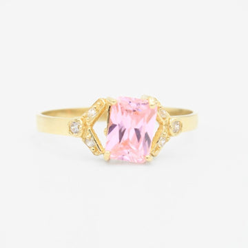 Anillo de Oro 14k con Diseño de V Incrustado de Zirconia en Color Rosa mod. 9217