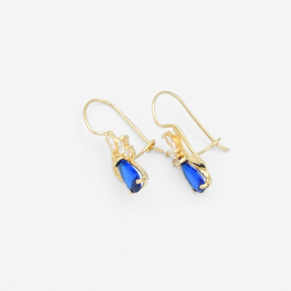 Arete con Broche Arillo de Oro 14k Diseño Elegante con Calado Especial y Zirconia Color Azul Marino mod. 9769