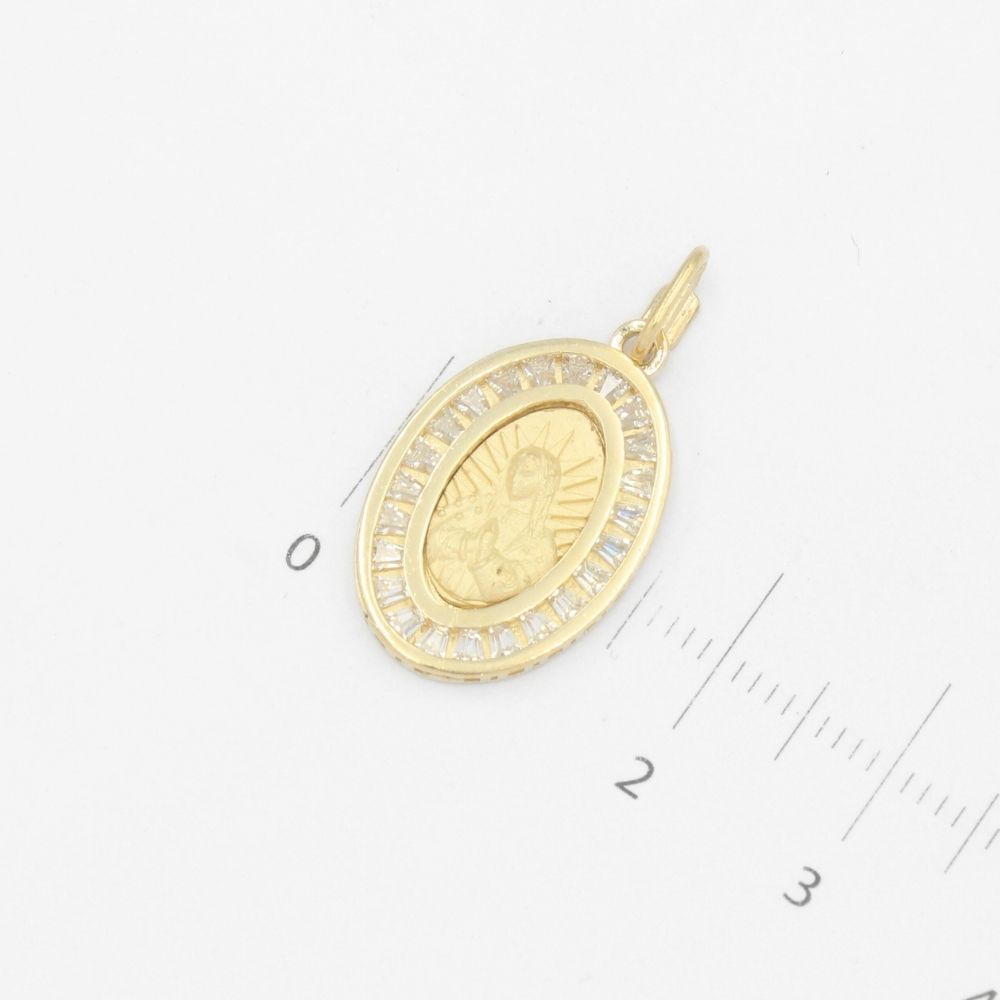 Medalla de Oro 14k de la Virgen Guadalupe con Zirconias Baguette mod. 9540
