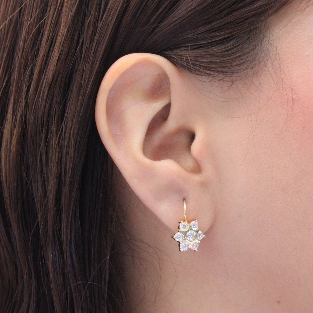 Arete con Broche Arillo de Oro 14k con Diseño Estrella Incrustado con Zirconias Blanca Brillante mod. 9762