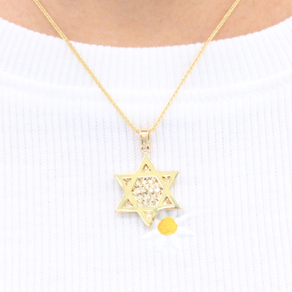 Dije de Oro 14k Estrella de David con Fondo Diamantado mod. 9242