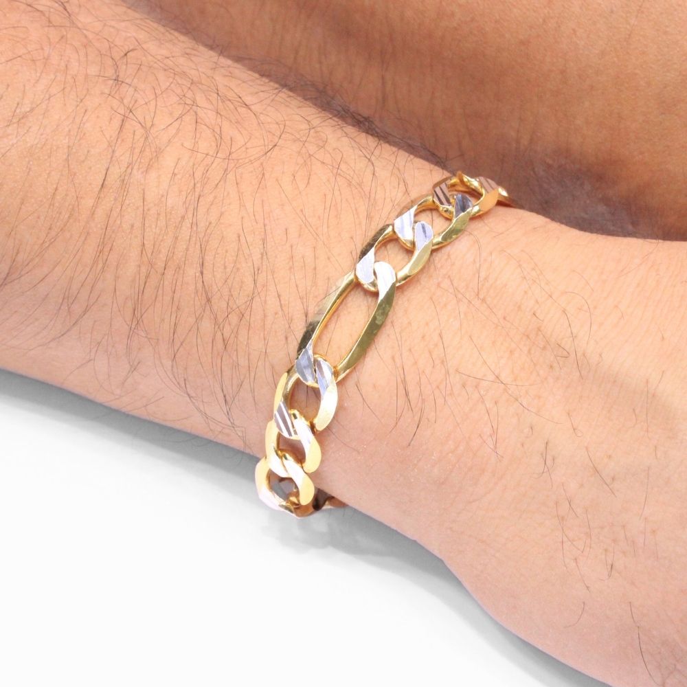 Pulsera de Eslabón Ancho en Tejido Sólido 3x1 Estilo Diamantado mod. 8692