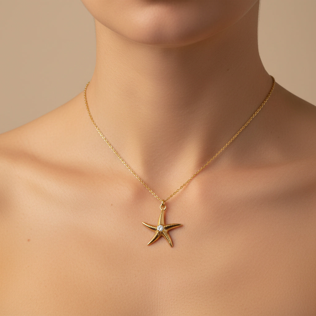 Gargantilla de Oro 14k Estrella de Mar con Incrustado de Zirconias mod. 10066