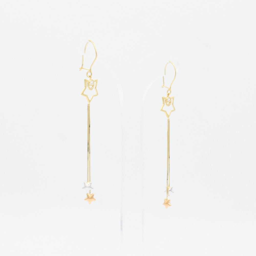 Arete Largo de Oro 14k Diseño con Estrellas mod. 0877