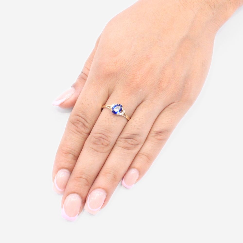 Anillo de Oro 14k de Zirconia Color Azul Zafiro mod. 9192