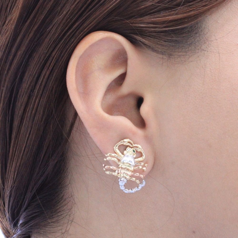 Arete Broche Patente de Oro 14k Diseño en Forma de Alacrán Brillante mod. 9104