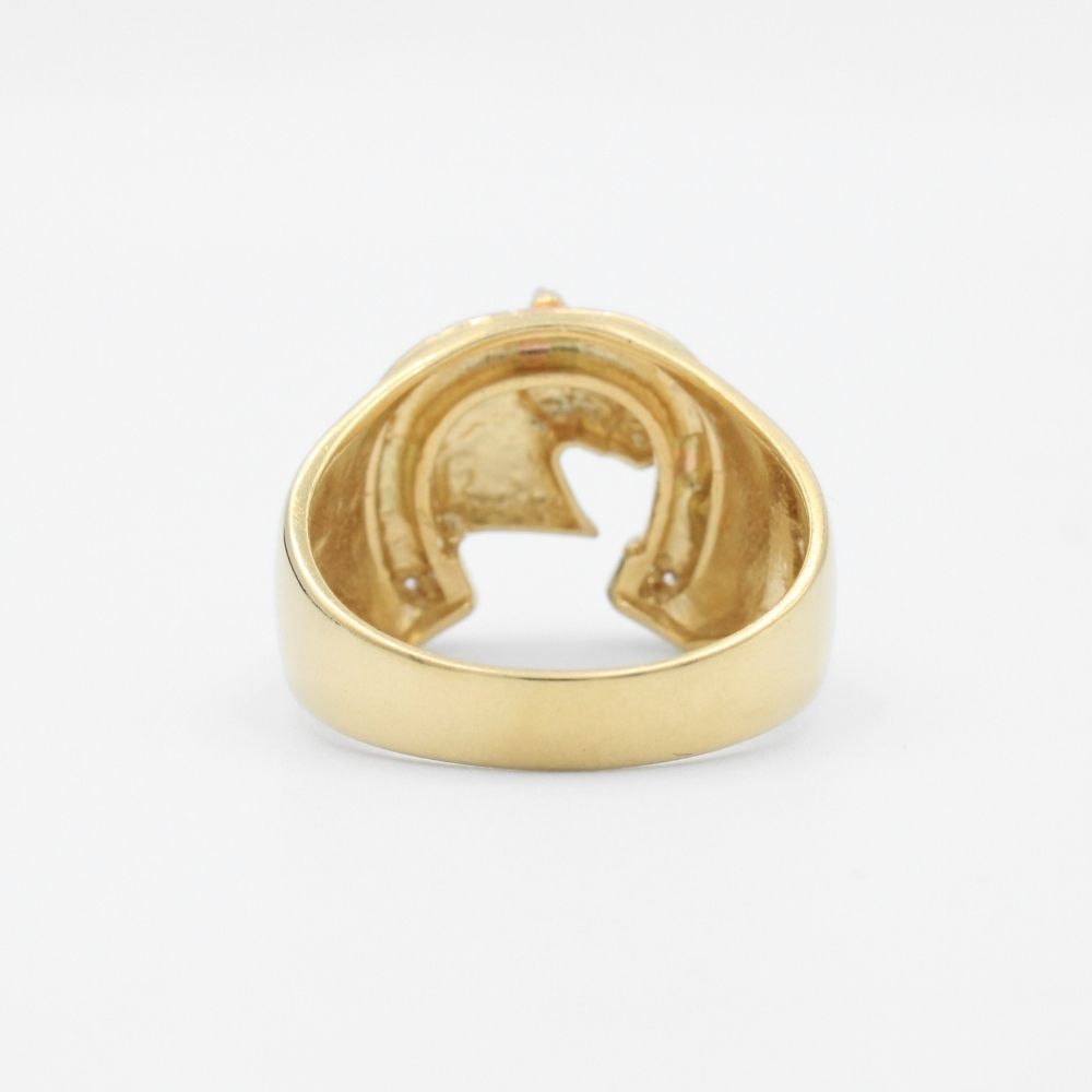 Anillo de Oro 14k Herradura de la Suerte con Caballo y Zirconias mod. 9450