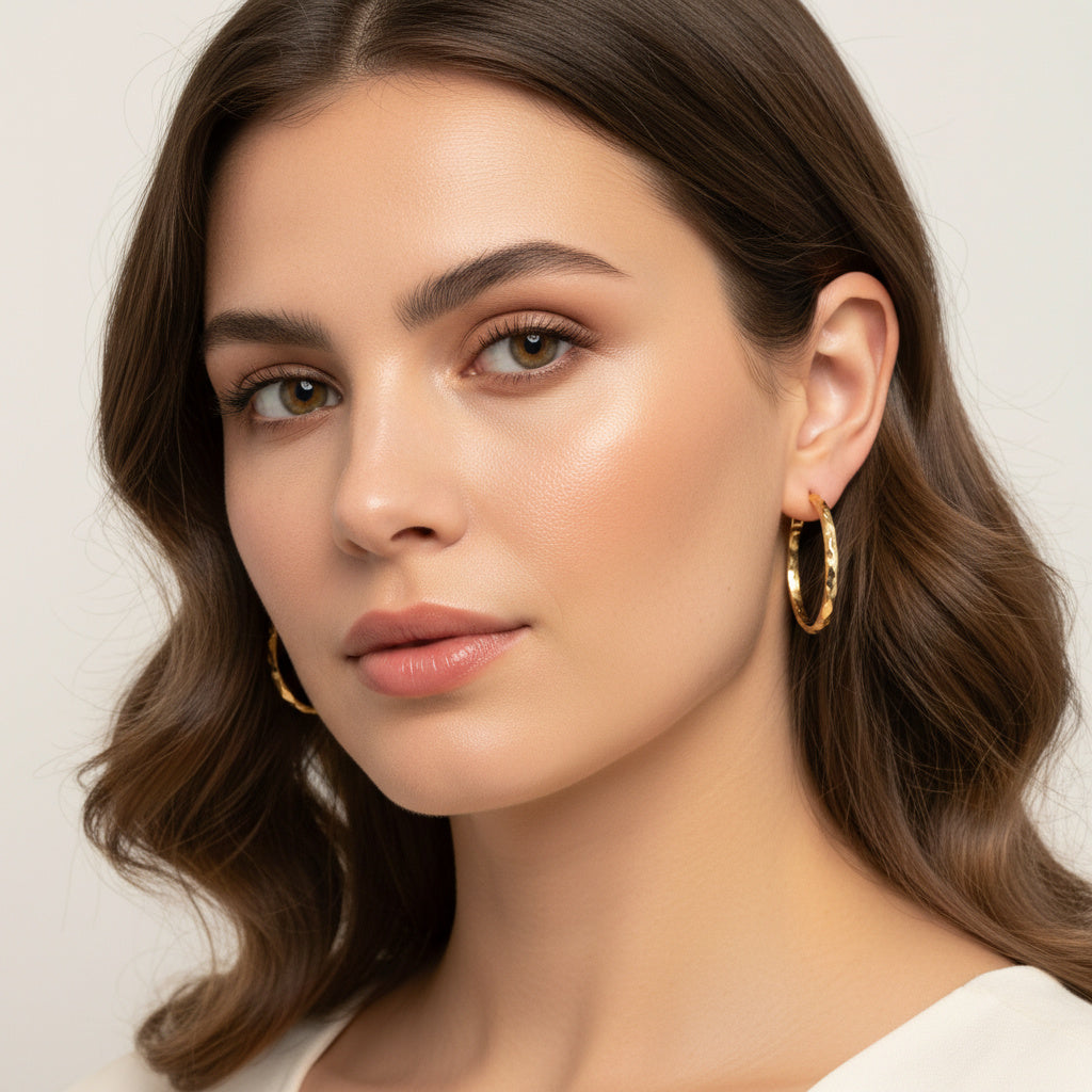 Arracada de Oro 14k Hueco con Diseño Facetado Fino mod. 10028