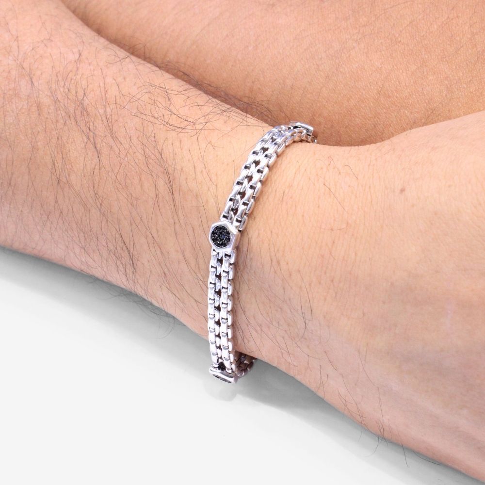 Pulsera de Oro 14k de Tejido Hueco con Eslabones Hexágono con Zirconias Oscuras mod. 8666