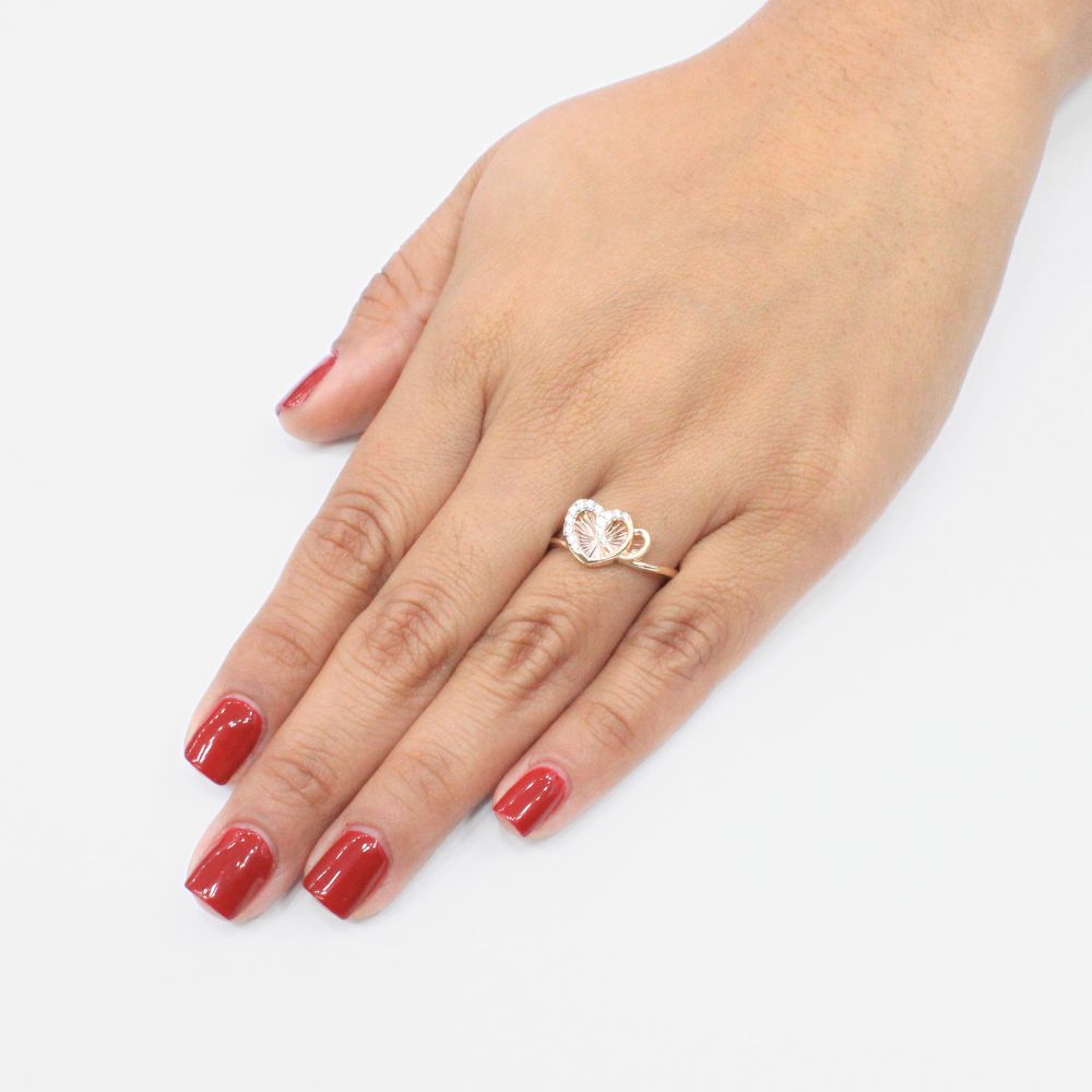 Anillo de Oro 14k con Diseño de Doble Corazón mod. 9249