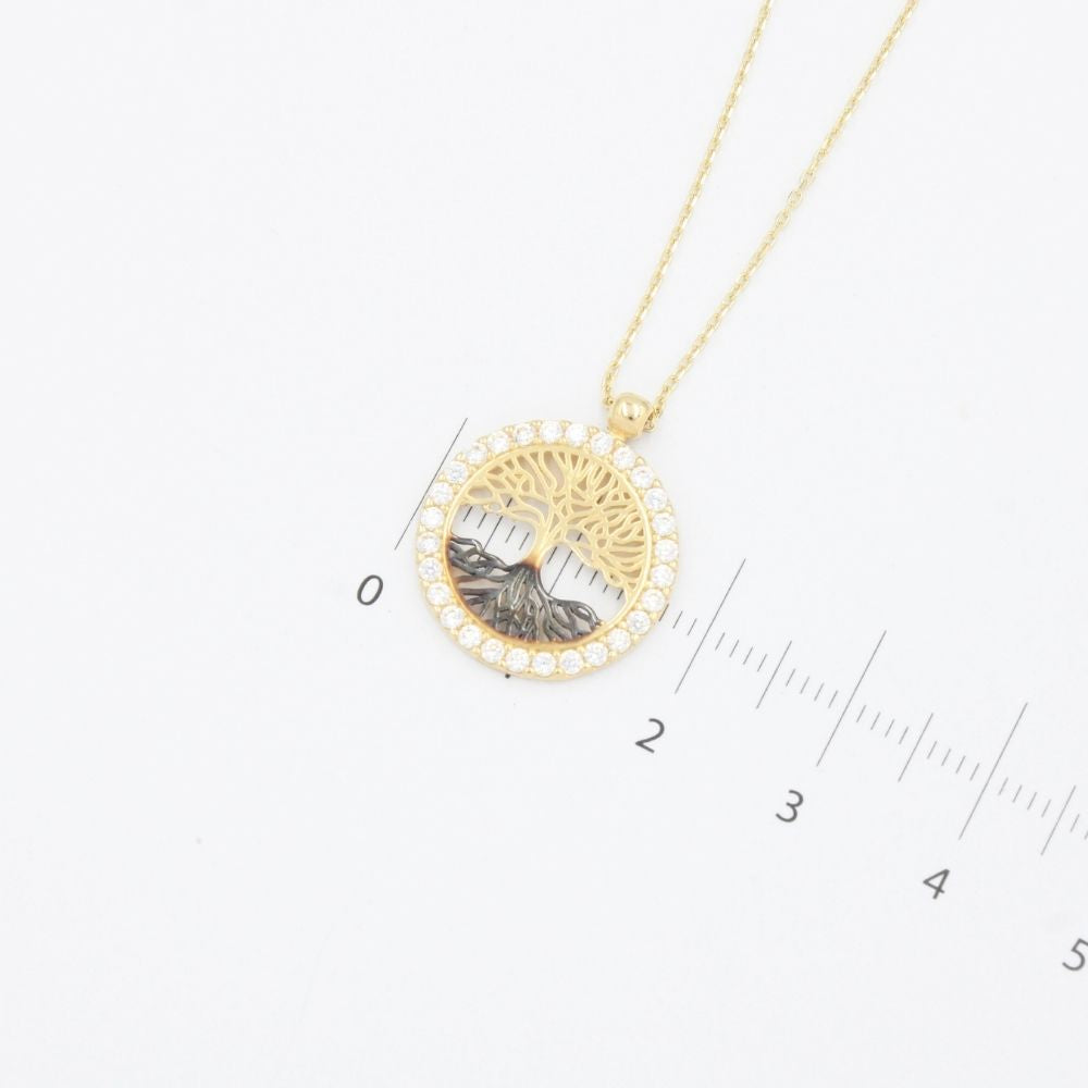 Gargantilla de Oro 14k Árbol de la Vida con Zirconias y Detalle de Esmalte Negro mod. 9628
