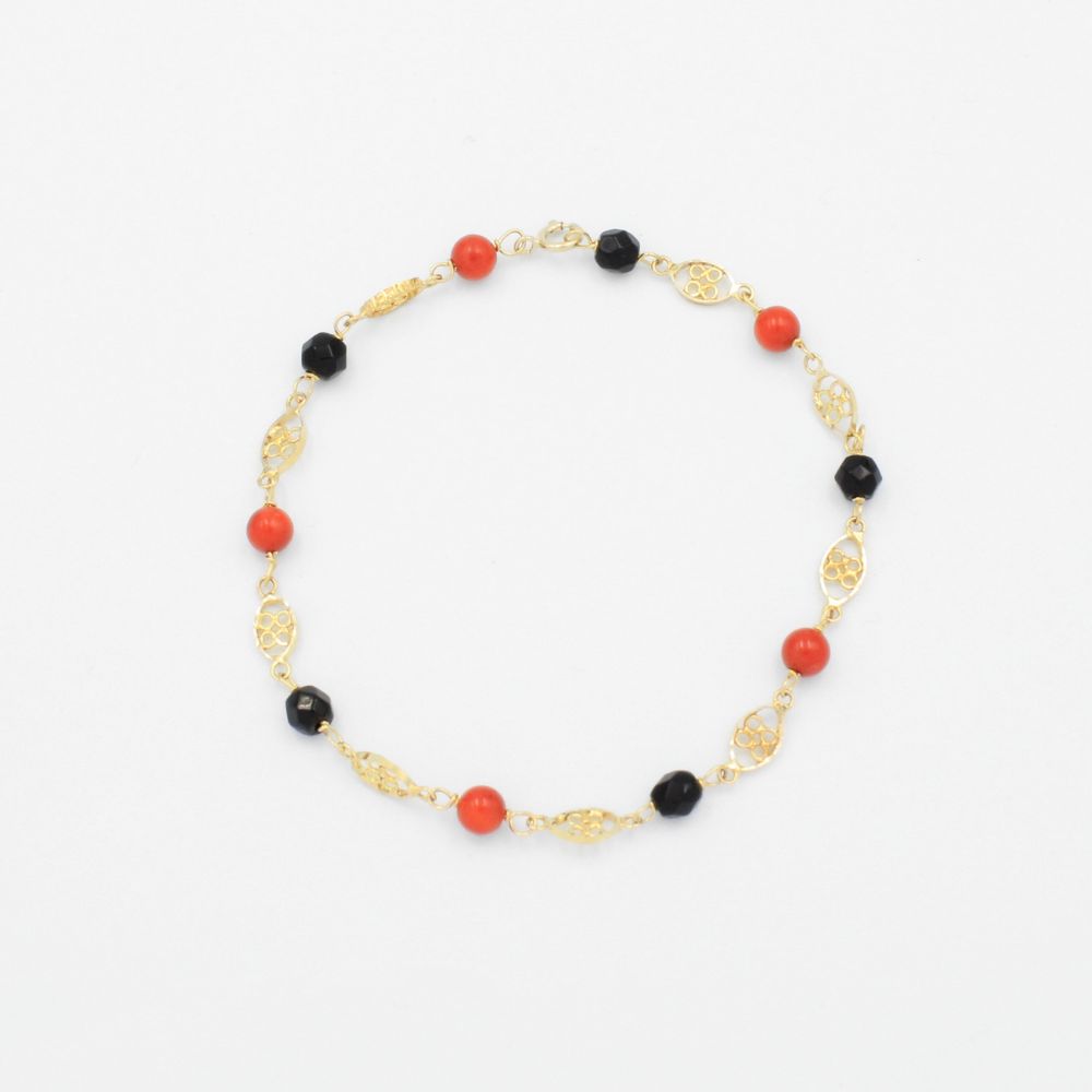 Pulsera de Oro 14K para Niño con Coral y Azabache mod. 9411