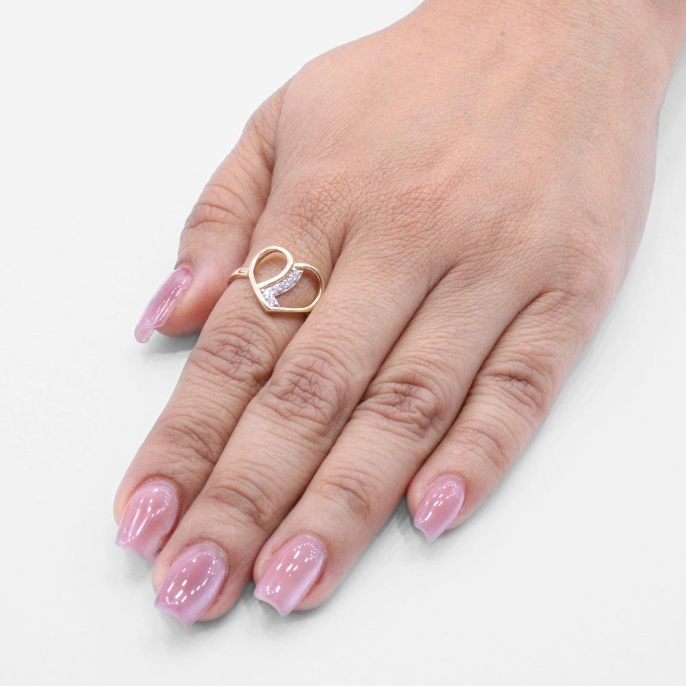 Anillo de Oro 14k Corazón Fino con Zirconias mod. 8354