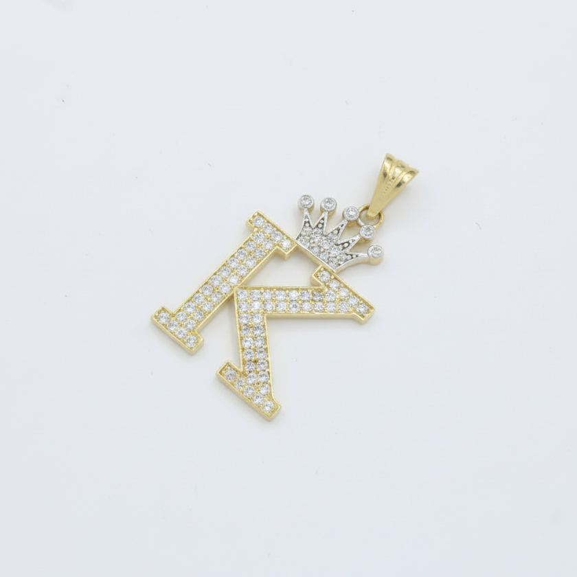 Dije de Oro 14k con Diseño de Inicial K Incrustada con Zirconias mod. 10106