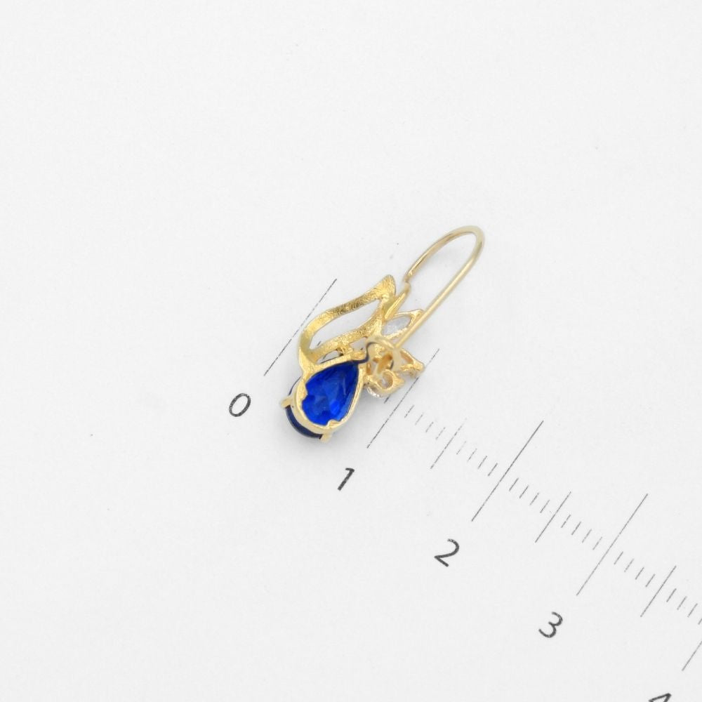 Arete con Broche Arillo de Oro 14k Diseño Elegante con Calado Especial y Zirconia Color Azul Marino mod. 9769
