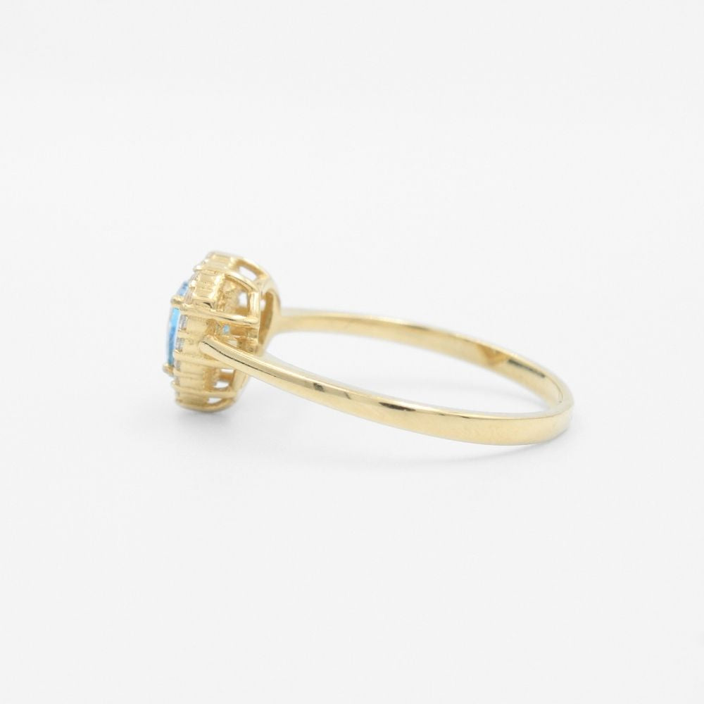 Anillo de Oro 14k Corazón Azul con Zirconias Brillantes mod. 9606