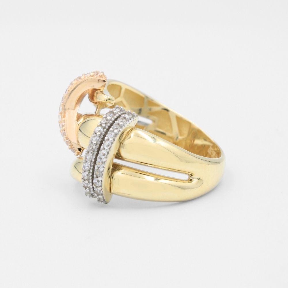 Anillo de Oro 14k Estilo Chunky de Diseño Florentino con Zirconias mod. 8794