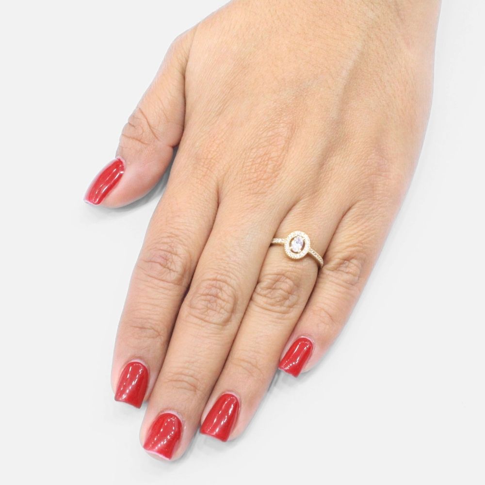 Anillo de Compromiso Oro 14k Brillante con Zirconia en Bisel Oval mod. 8270