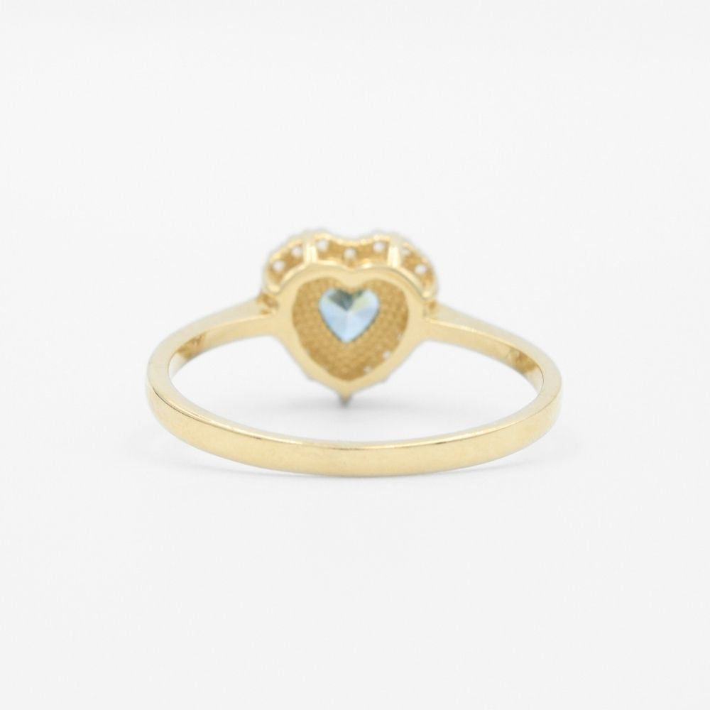Anillo de Oro 14k Corazón Azul con Zirconias Brillantes mod. 9606
