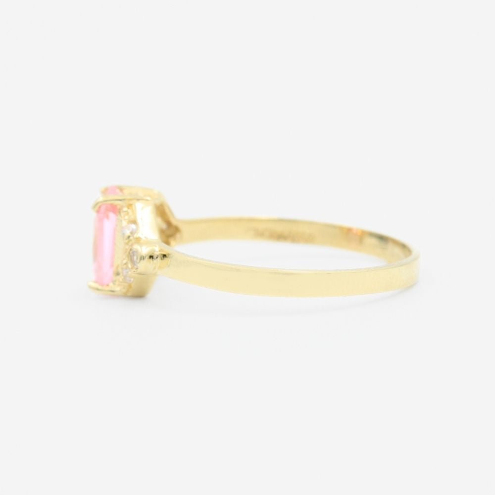 Anillo de Oro 14k con Diseño de V Incrustado de Zirconia en Color Rosa mod. 9217