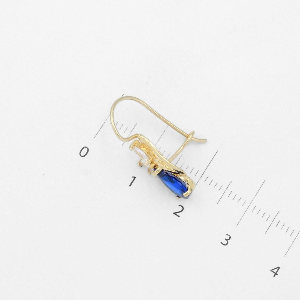 Arete con Broche Arillo de Oro 14k Diseño Elegante con Calado Especial y Zirconia Color Azul Marino mod. 9769