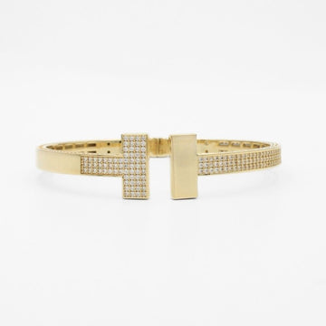 Aro de Oro 14k Diseño T con Incrustación de Zirconias mod. 9759