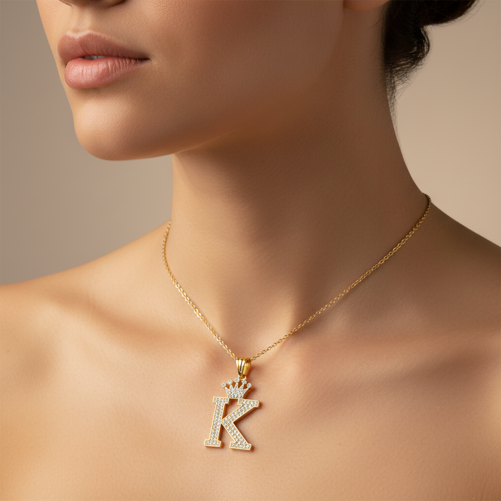 Dije de Oro 14k con Diseño de Inicial K Incrustada con Zirconias mod. 10106