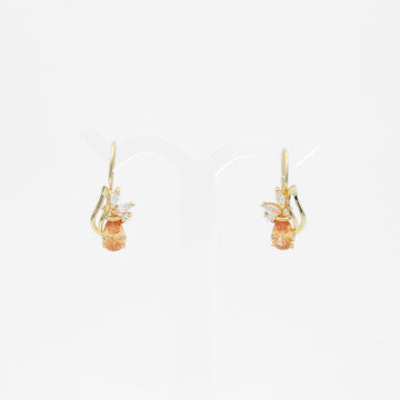 Arete con Broche Arillo de Oro 14k Diseño Elegante con Calado Especial y Zirconia Color Naranaja Tangerine mod. 9769