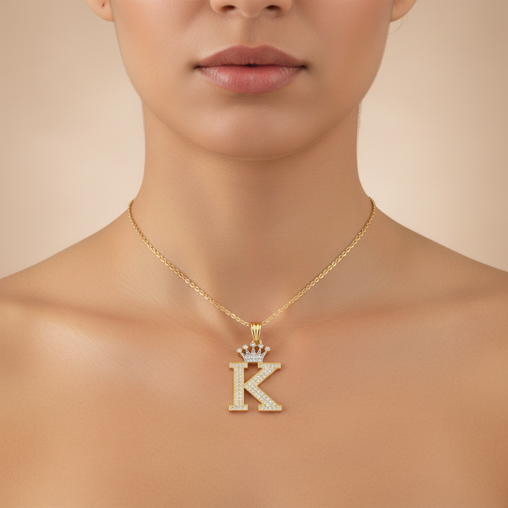 Dije de Oro 14k con Diseño de Inicial K Incrustada con Zirconias mod. 10106