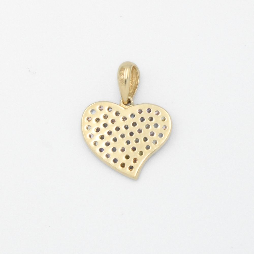 Dije de Oro 14k con Forma de Corazón Incrustado de Zirconias de Colores y Número 15 Movible mod. 9401