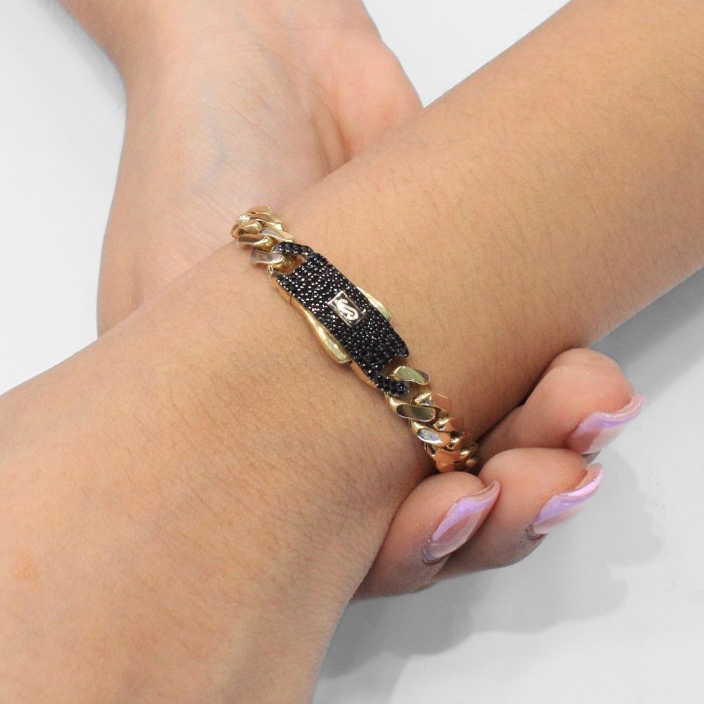 Pulsera Mónaco Chain 14k Modelo Classic Plain con Broche Pavé de Incrustación Swarovski Oscuro mod. 9683