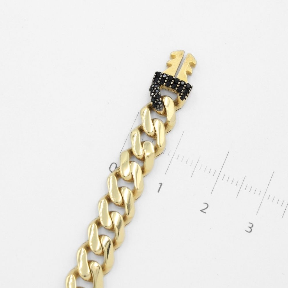 Pulsera Mónaco Chain 14k Modelo Classic Plain con Broche Pavé de Incrustación Swarovski Oscuro mod. 9683