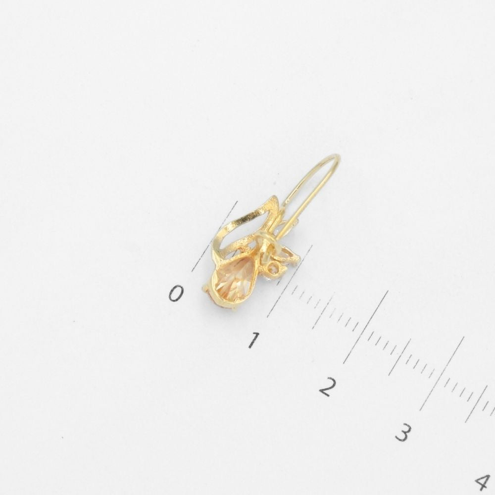 Arete con Broche Arillo de Oro 14k Diseño Elegante con Calado Especial y Zirconia Color Naranaja Tangerine mod. 9769
