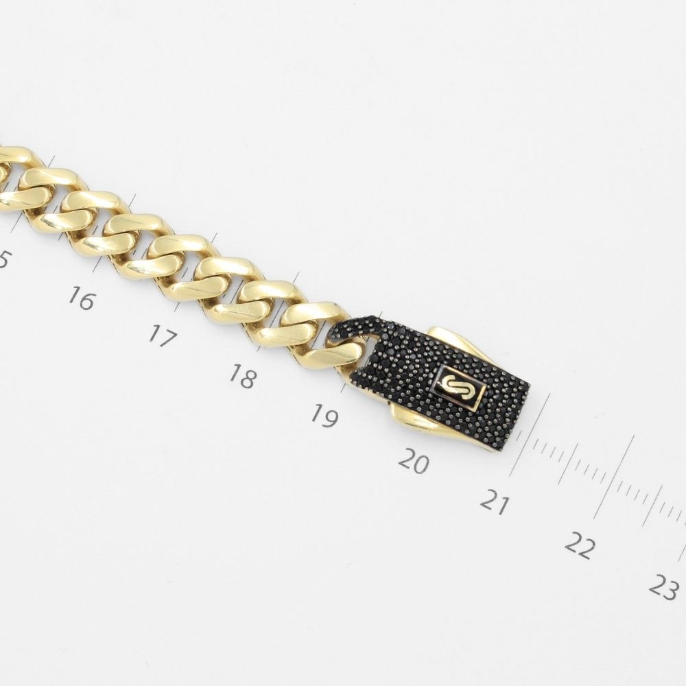 Pulsera Mónaco Chain 14k Modelo Classic Plain con Broche Pavé de Incrustación Swarovski Oscuro mod. 9683