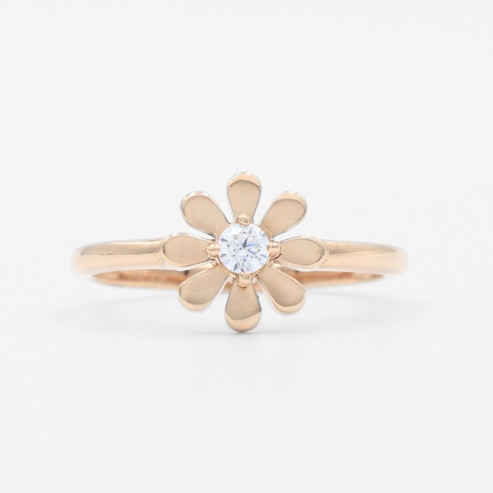 Anillo de Oro 14k Rosa Diseño con Flor y Centro de Zirconia mod. 9608