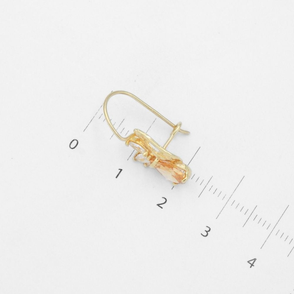 Arete con Broche Arillo de Oro 14k Diseño Elegante con Calado Especial y Zirconia Color Naranaja Tangerine mod. 9769