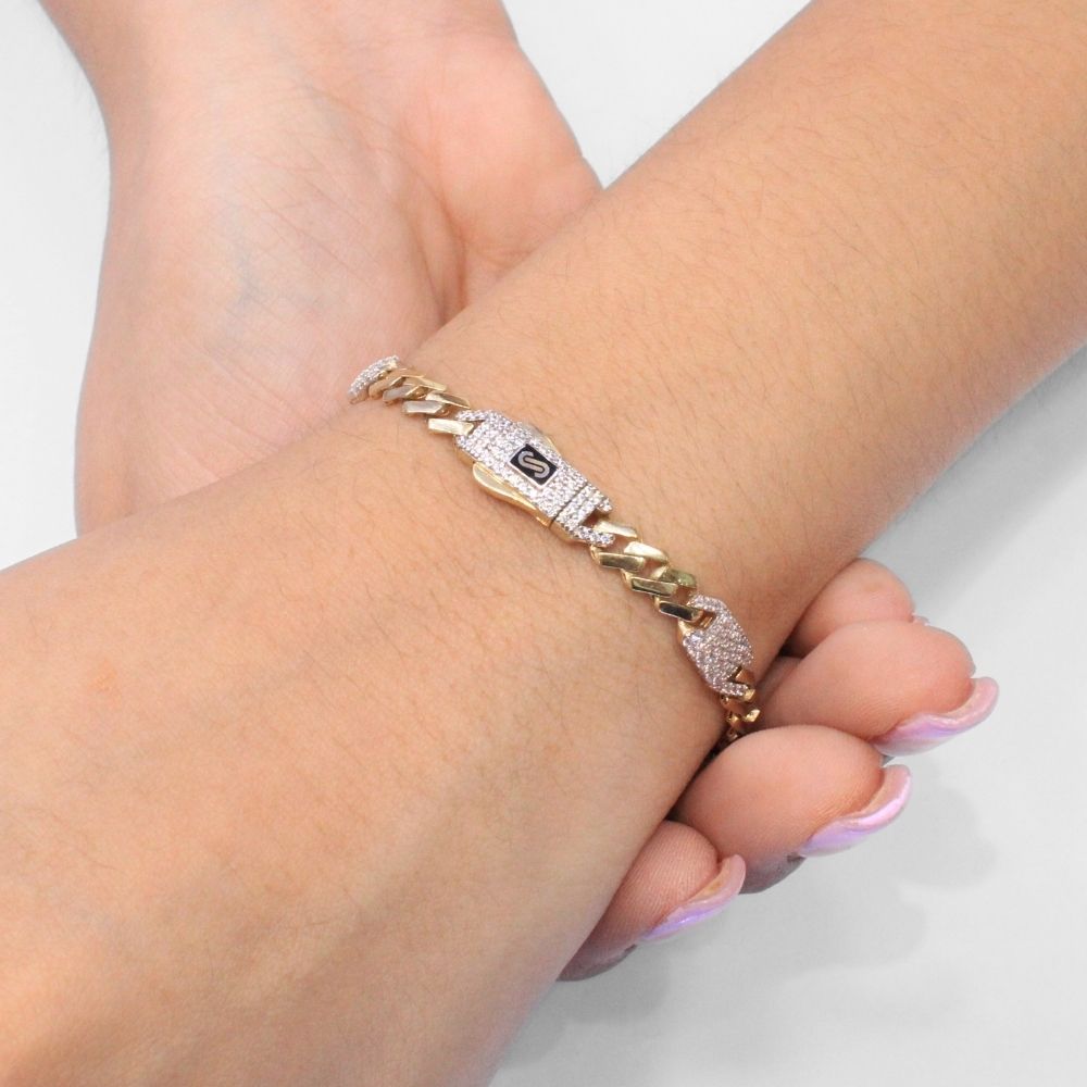 Pulsera Mónaco Chain 14k Modelo Shade Alt. con Broche Pavé e Incrustación Swarovski mod. 9682