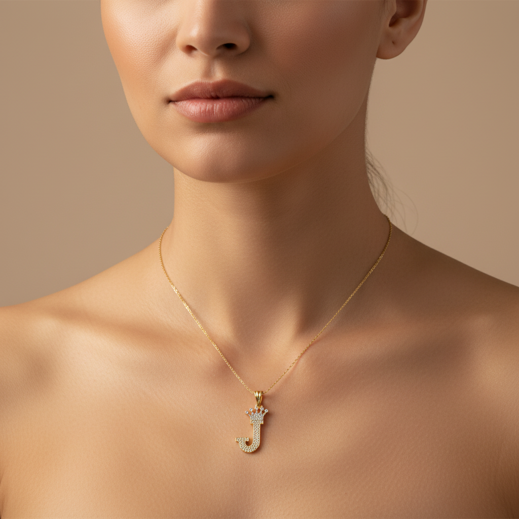 Dije de Oro 14k con Diseño de Inicial J Incrustada con Zirconias mod. 10107