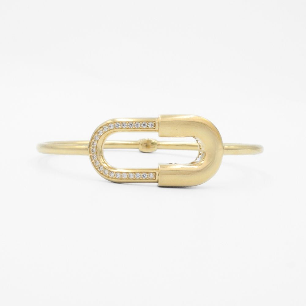 Aro de Oro 14k Modelo Fino Hueco con Frente Brillante Incrustado con Zirconias mod. 9760