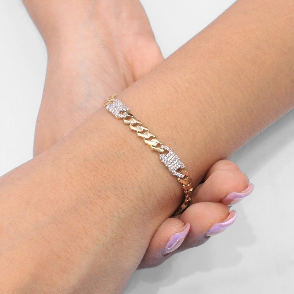 Pulsera Mónaco Chain 14k Modelo Shade Alt. con Broche Pavé e Incrustación Swarovski mod. 9682