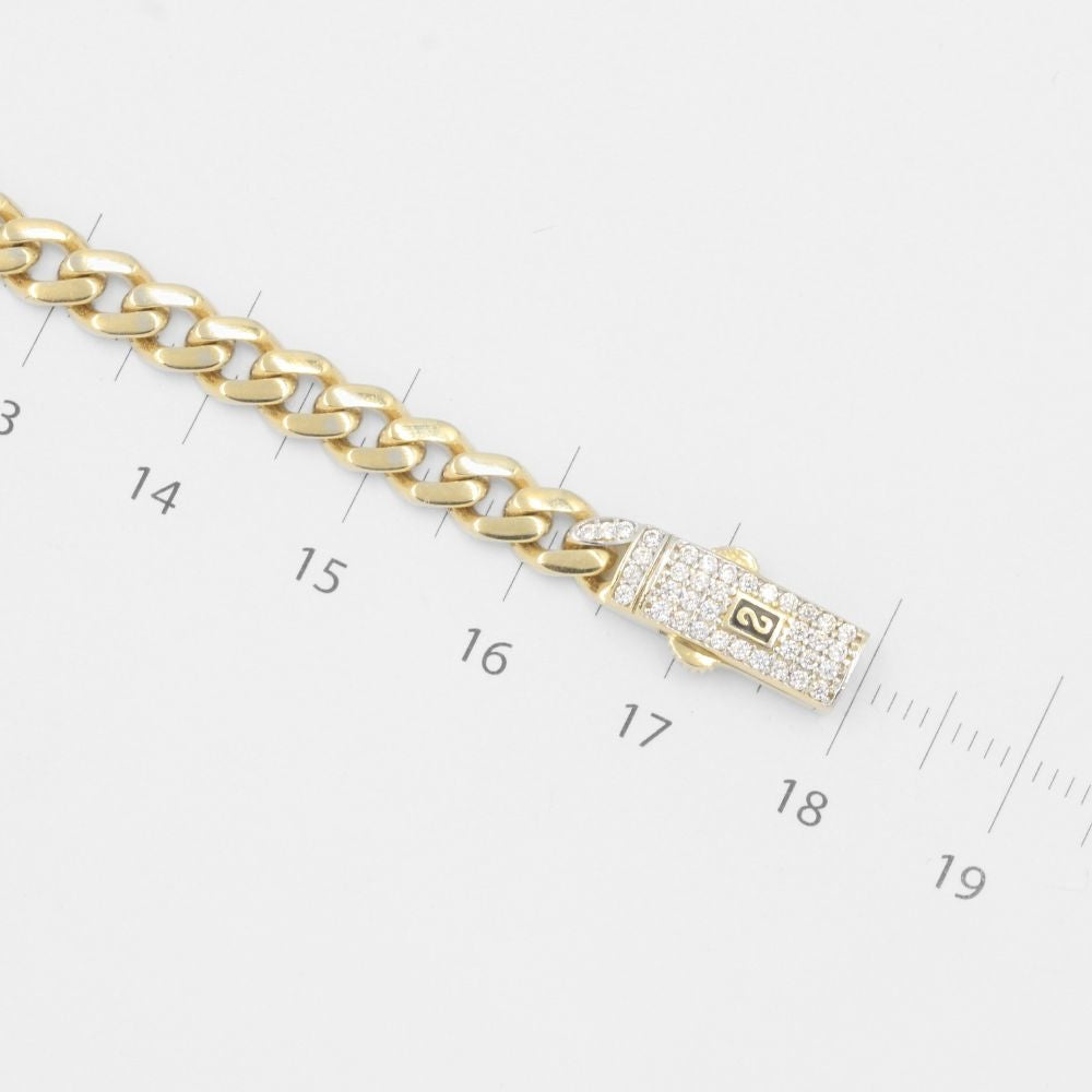 Esclava de oro 14k Tejido Barbado Hueco con Placa y Broche Incrustado con Zirconias mod. 8223